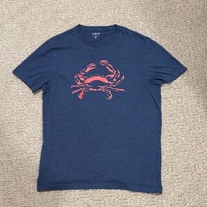 J. Crew Men's Blue Tee with Red Crab Graphic